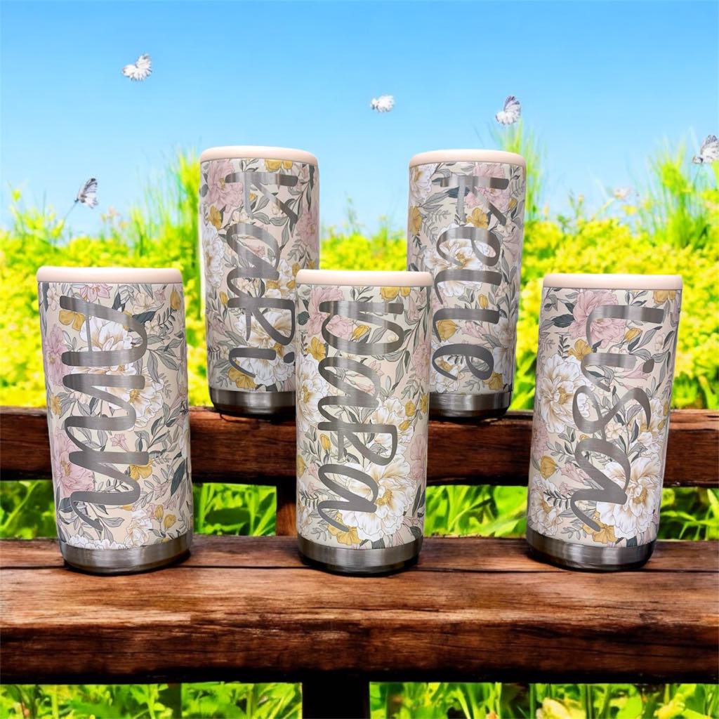 Personalized Laser Engraved Slim Stainless Steel Can Cooler for Seltzer, Energy Drinks and Skinny Beer Cans