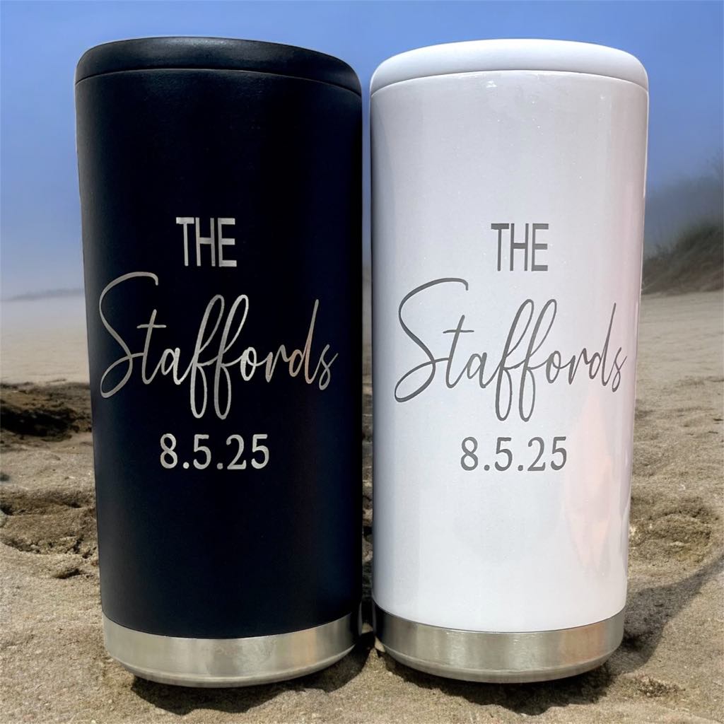 Personalized Laser Engraved Slim Stainless Steel Can Cooler for Seltzer, Energy Drinks and Skinny Beer Cans
