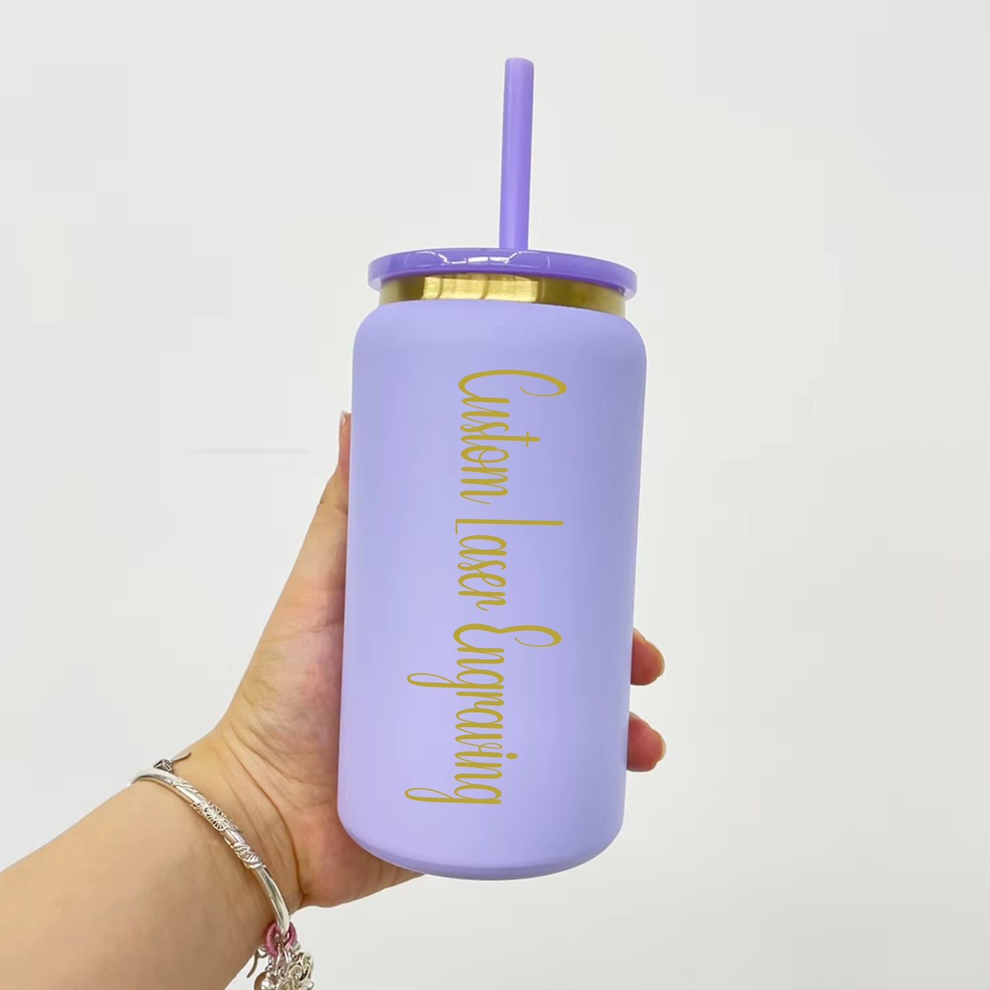 16oz Personalized Laser Engraved  Stainless Steel Can Tumbler, Gold plated Engraving