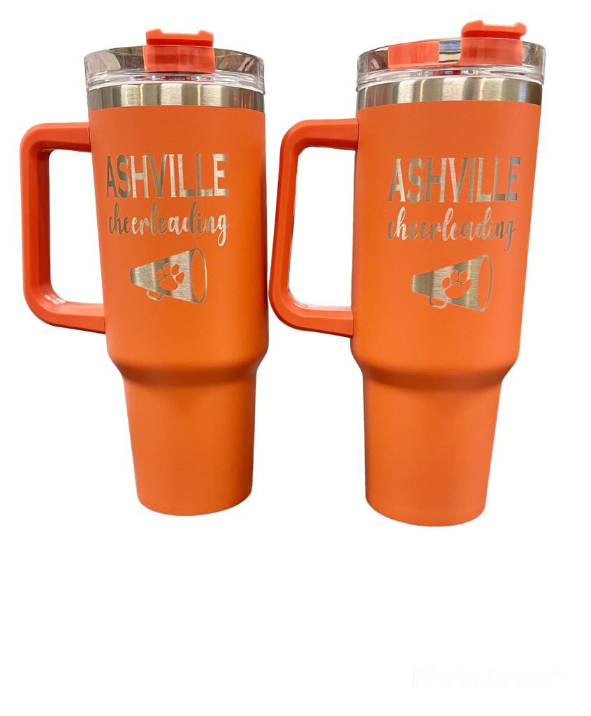 Personalized, Laser Engraved 40oz Stainless Steel Tumbler with Handle.