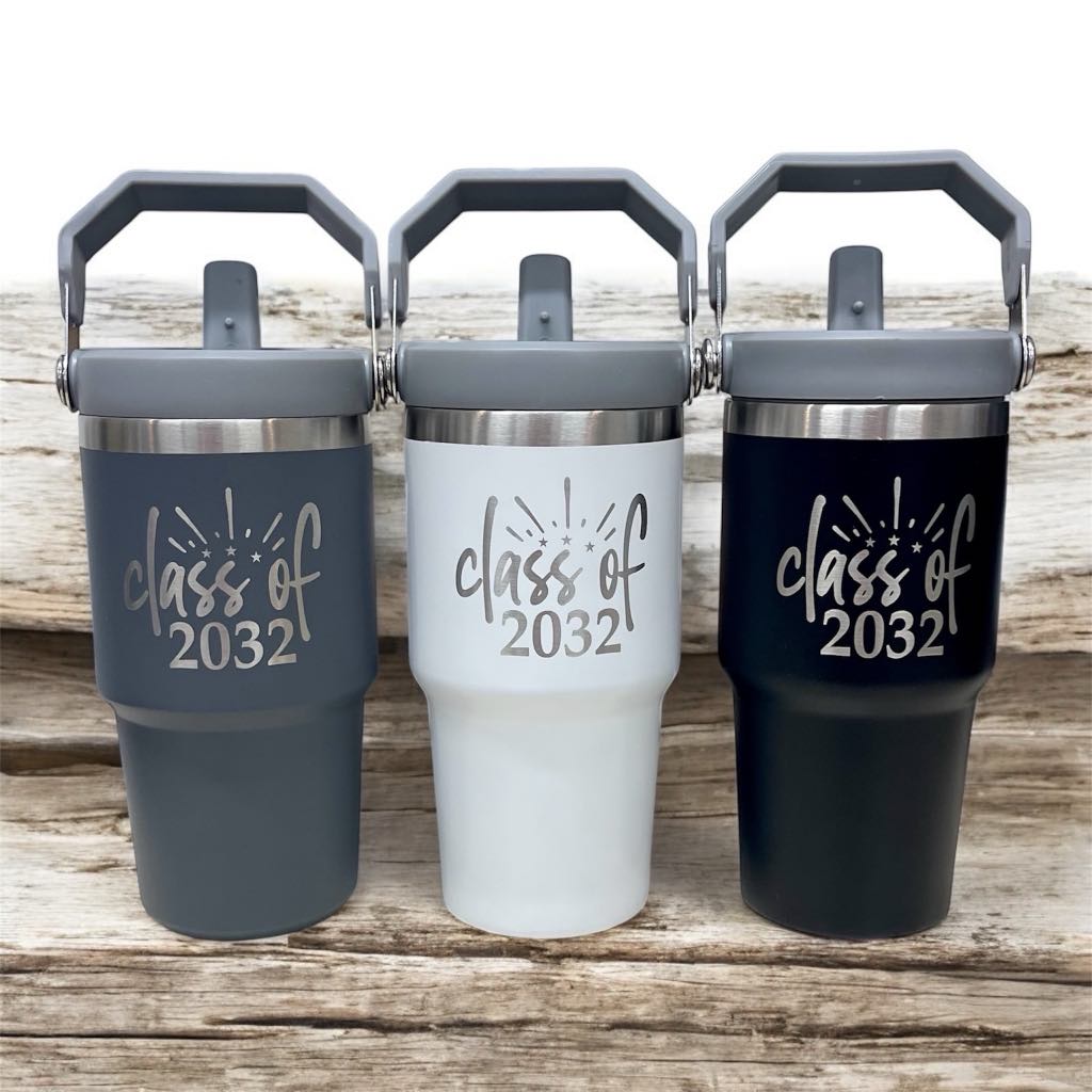 20oz Personalized Laser Engraved Stainless Steel Cup with Flip Straw and Regular Lid