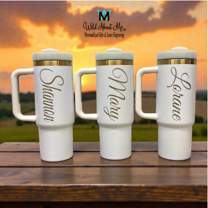 Personalized, Laser Engraved 40oz Stainless Steel Tumbler with Handle, New Color Plating Rainbow, Copper, Gold