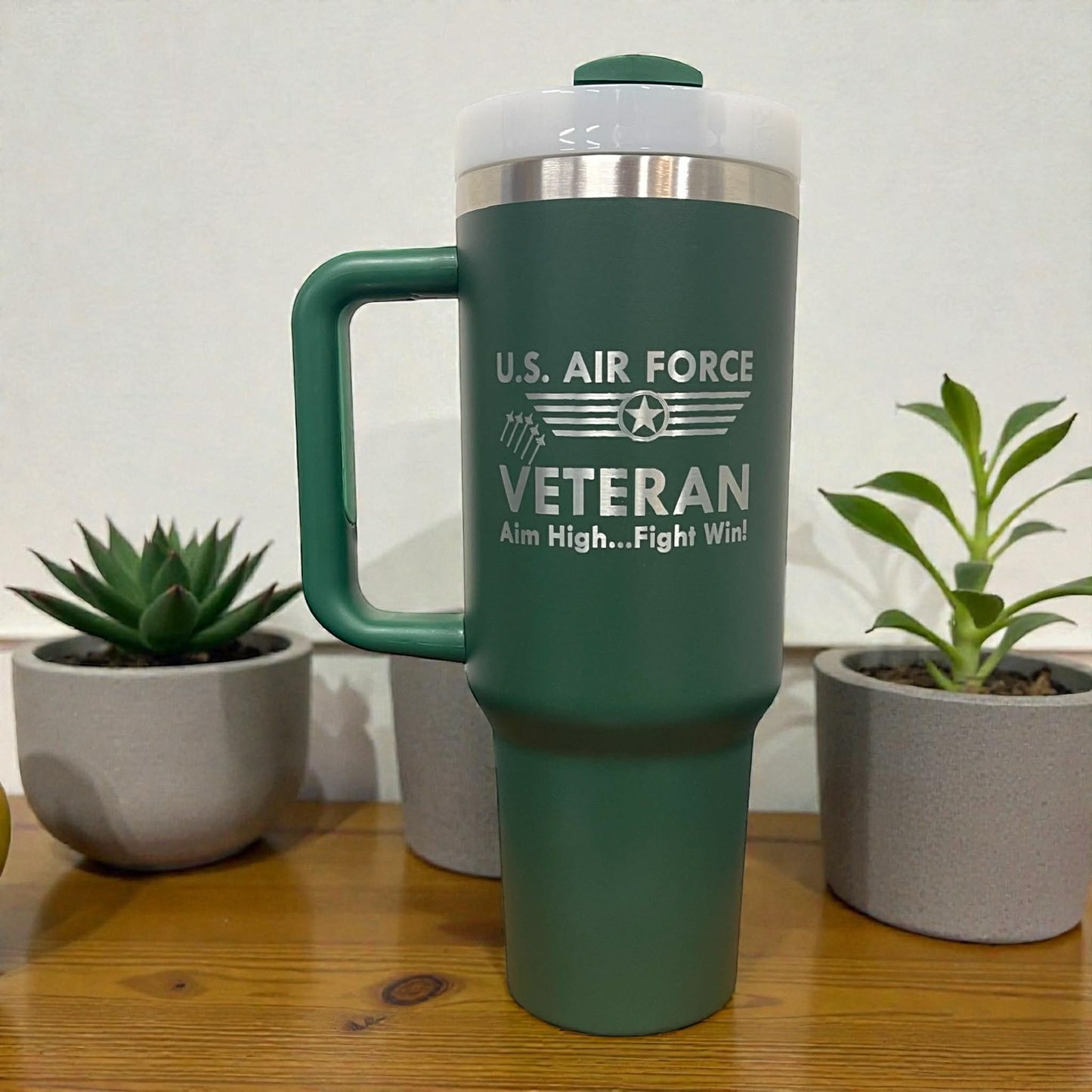 Personalized, Laser Engraved 40oz Stainless Steel Tumbler with Handle.