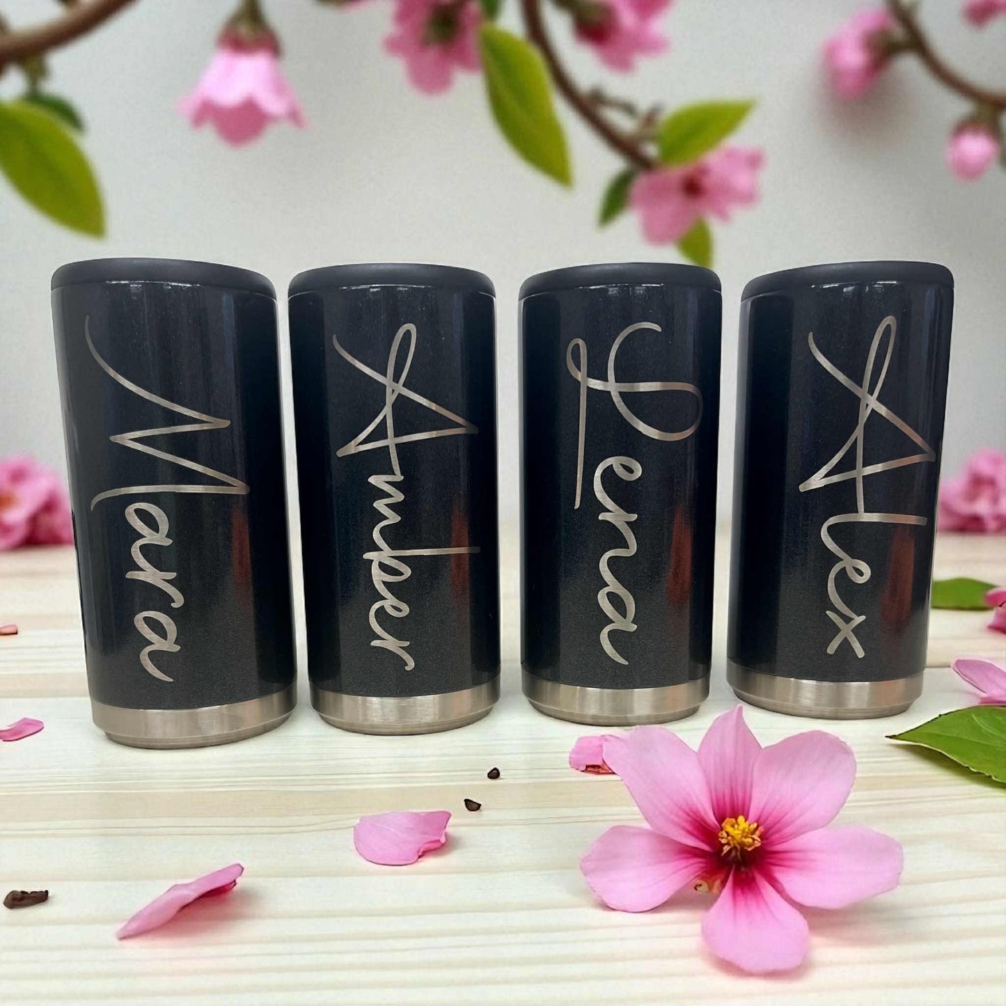 Personalized Laser Engraved Slim Stainless Steel Can Cooler for Seltzer, Energy Drinks and Skinny Beer Cans