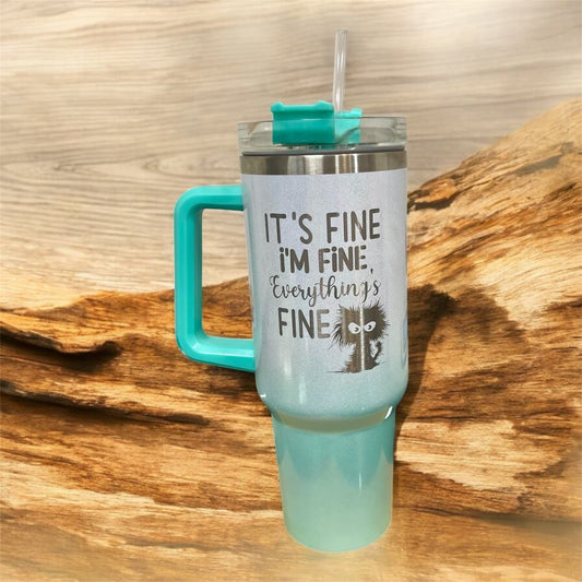 40oz Stainless Steel Glitter Sublimation or Laser Engraved Tumblers with Handle