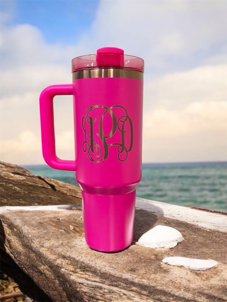 Personalized, Laser Engraved 40oz Stainless Steel Tumbler with Handle, New Color Plating Rainbow, Copper, Gold