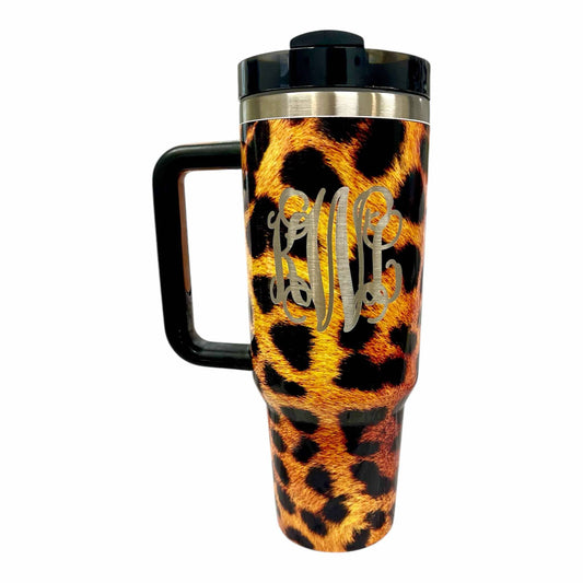 40oz Stainless Steel Ombre, Leopard, Fairyland Patterned Tumbler with Handle