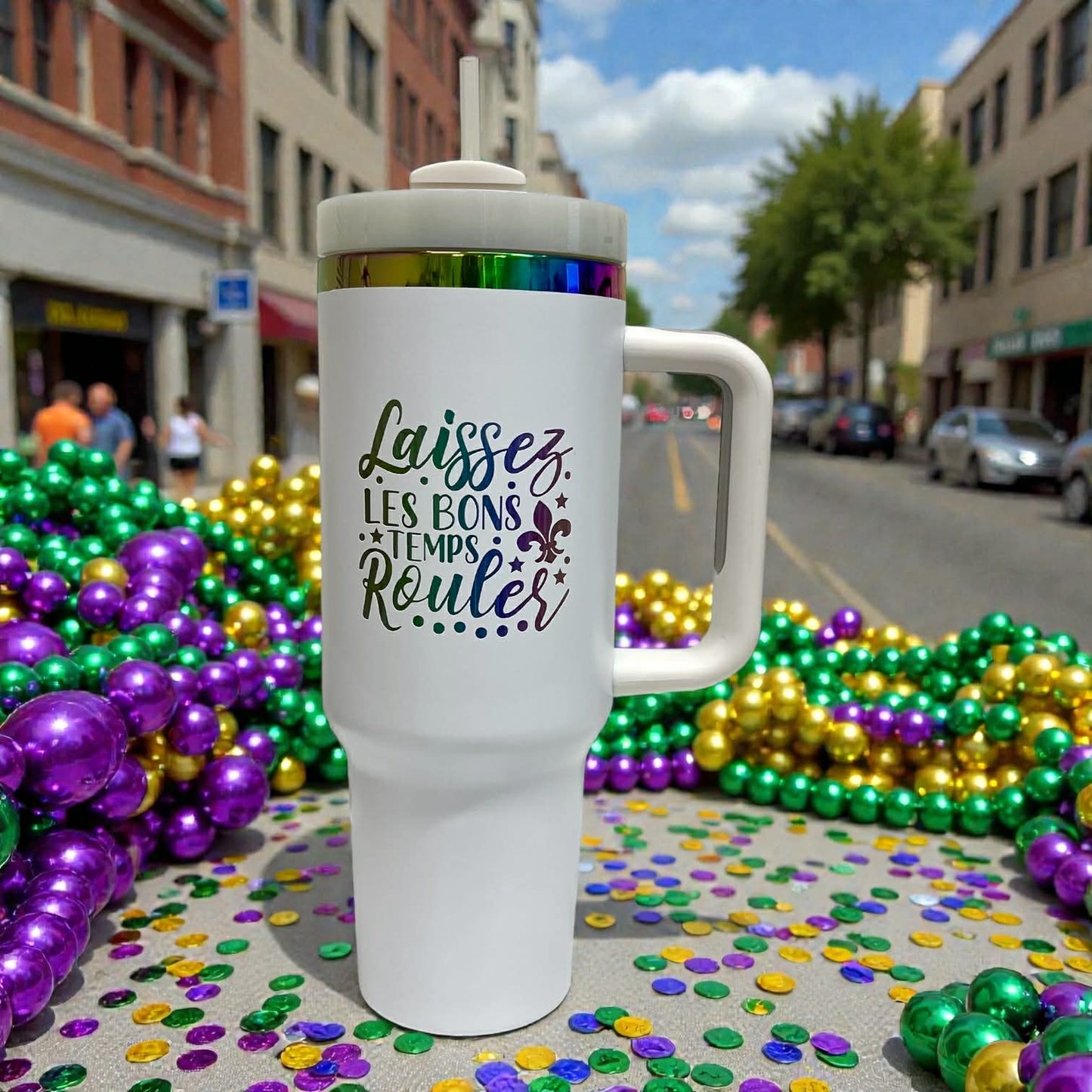 Personalized, Laser Engraved 40oz Stainless Steel Tumbler with Handle, New Color Plating Rainbow, Copper, Gold
