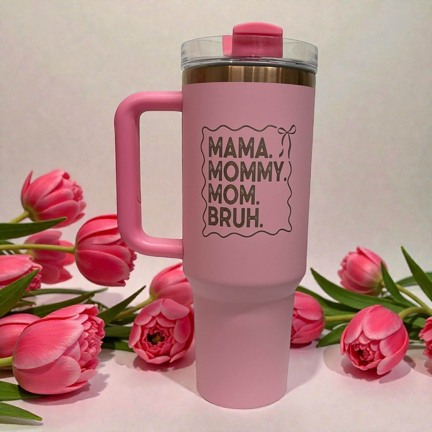 Personalized, Laser Engraved 40oz Stainless Steel Tumbler with Handle, New Color Plating Rainbow, Copper, Gold