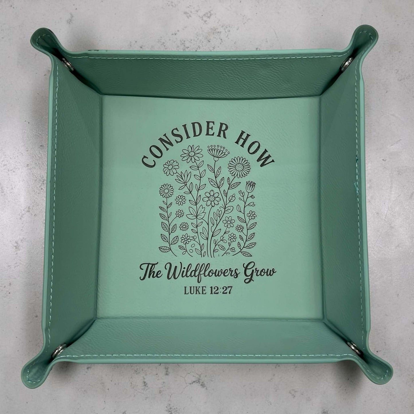 Personalized Laser Engraved  Catchall  Snap Tray Leatherette Nightstand or Desk Tray - Valet Tray