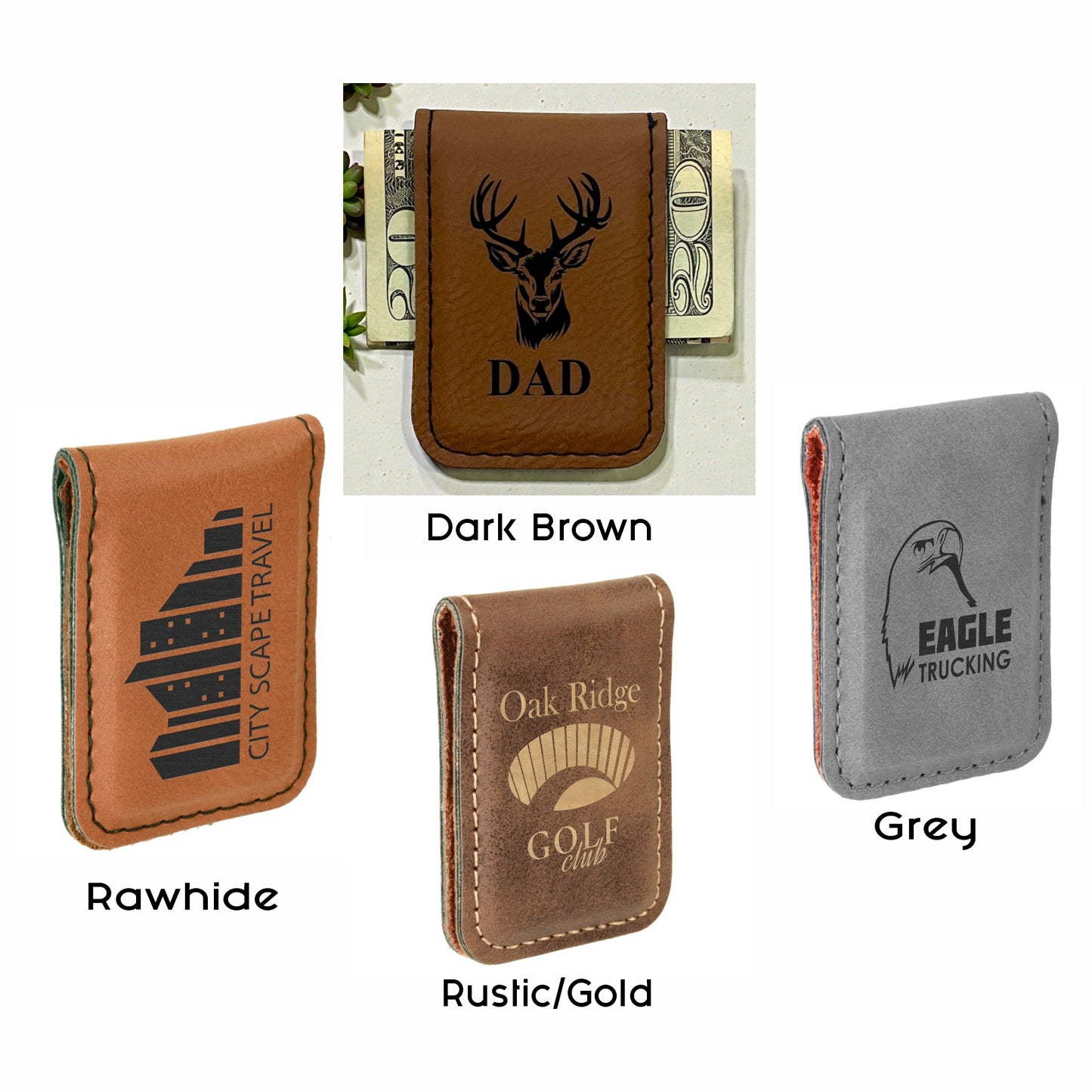 Laser Engraved Leatherette Money Clips