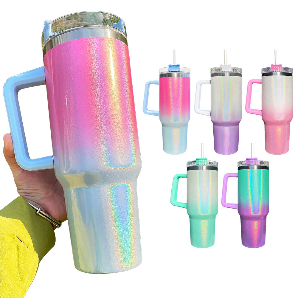 Sublimation Stainless Steel Double Wall 40oz Tumbler with Colorful Handle &  Lid