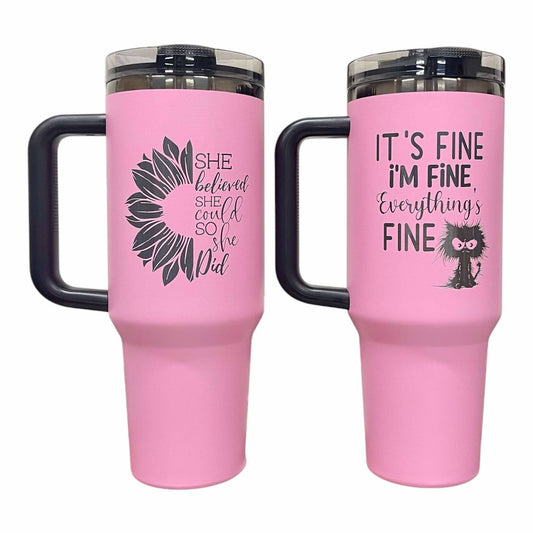 Personalized 40oz Stainless Steel Tumbler Spill Proof Flip Straw Laser Engraved Tumbler