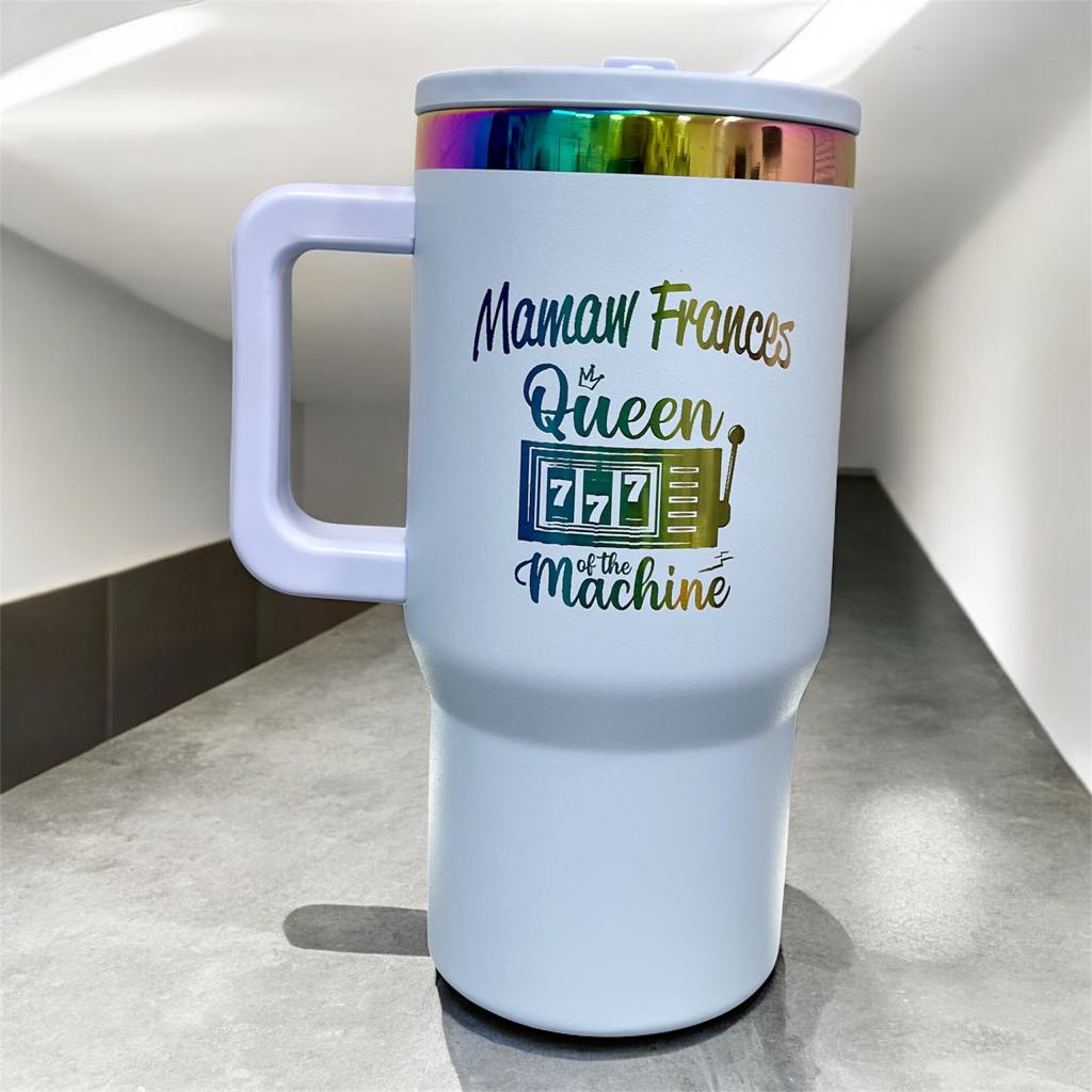 20oz Personalized Laser Engraved Rainbow Plated Stainless Steel Cup with Flip Straw and Handle