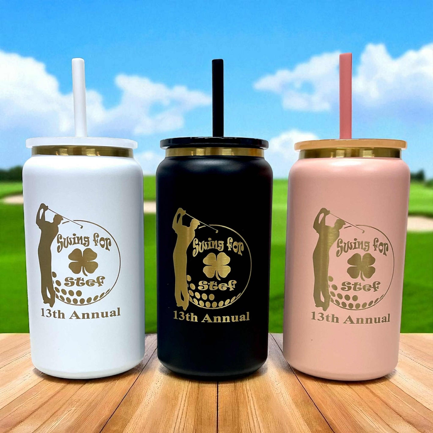 16oz Personalized Laser Engraved  Stainless Steel Can Tumbler, Gold plated Engraving