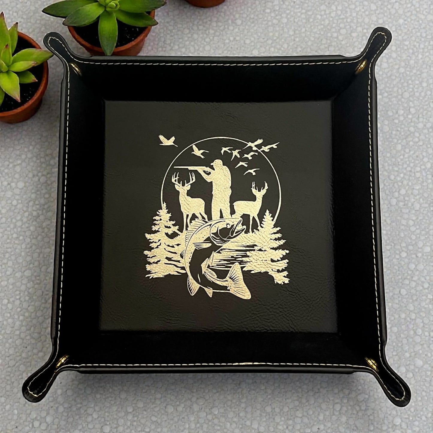 Personalized Laser Engraved  Catchall Leatherette Nightstand or Desk Tray - Valet Tray
