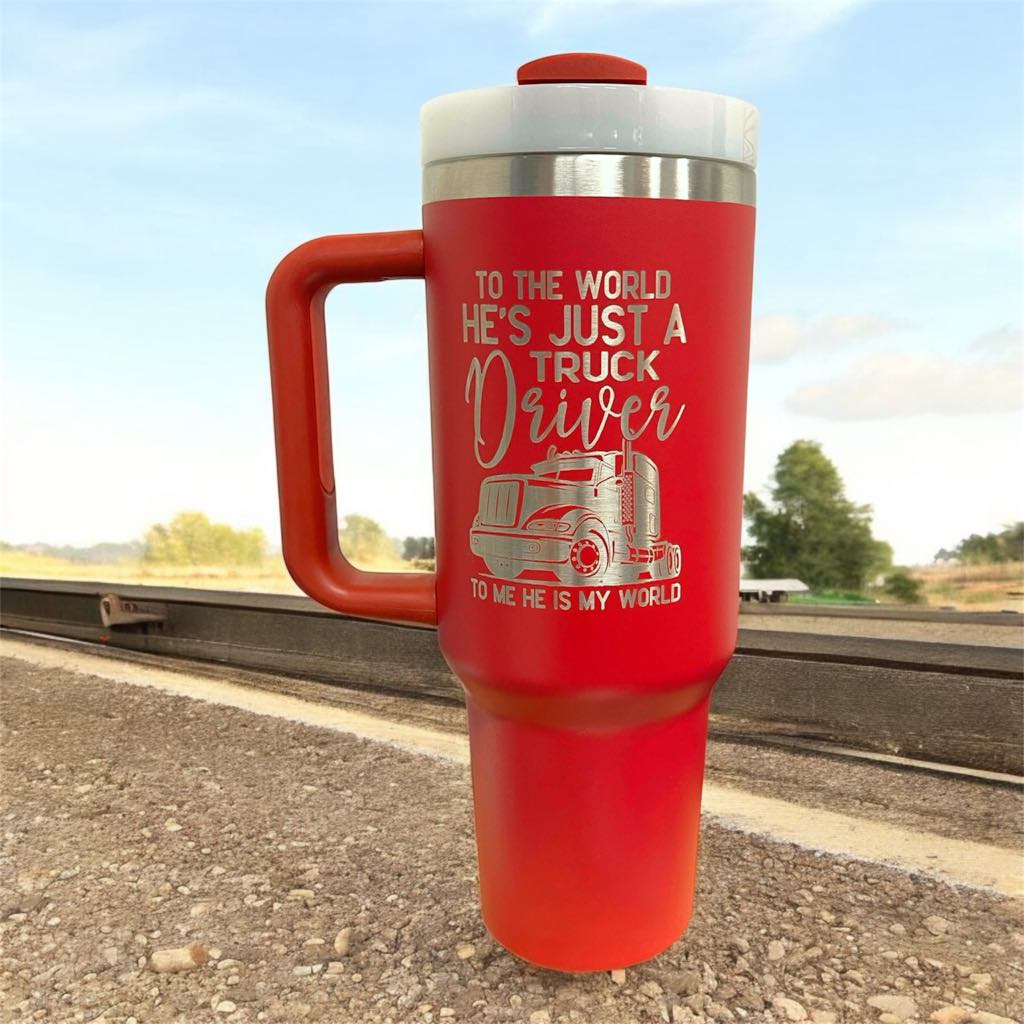 Personalized, Laser Engraved 40oz Stainless Steel Tumbler with Handle.