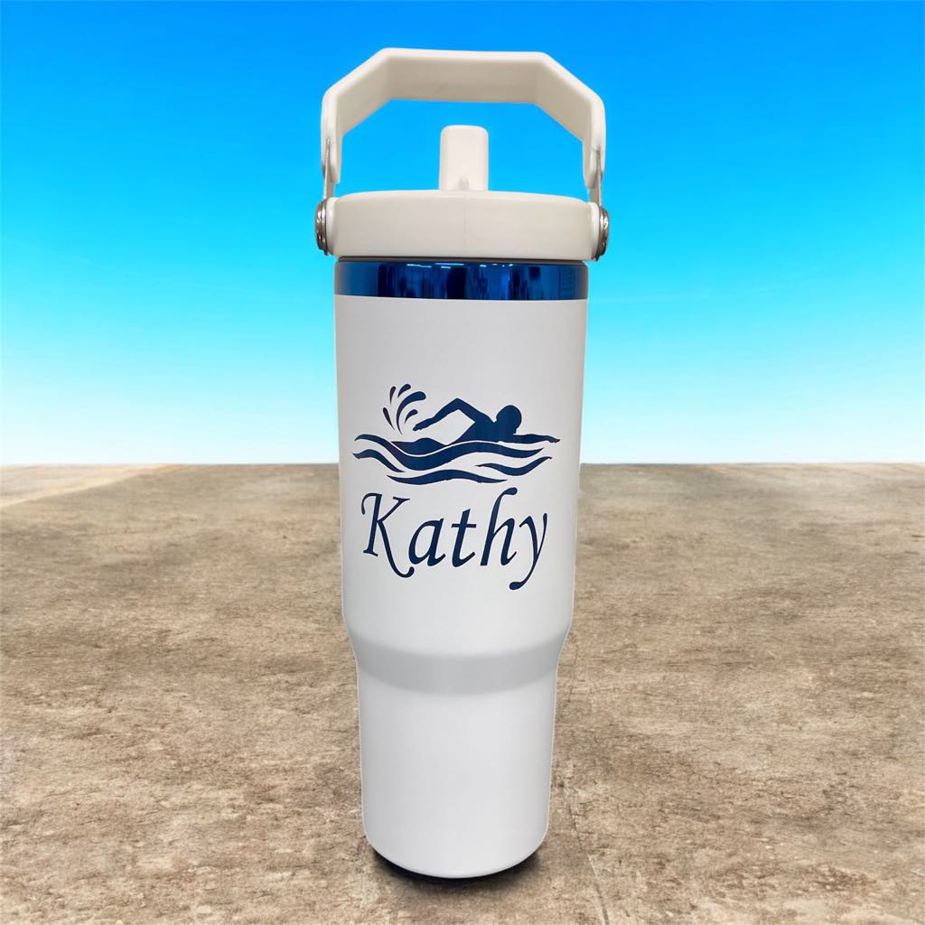 Personalized 30oz Insulated Tumbler, with Flip Straw  Laser Engraved Water Bottle Tumbler