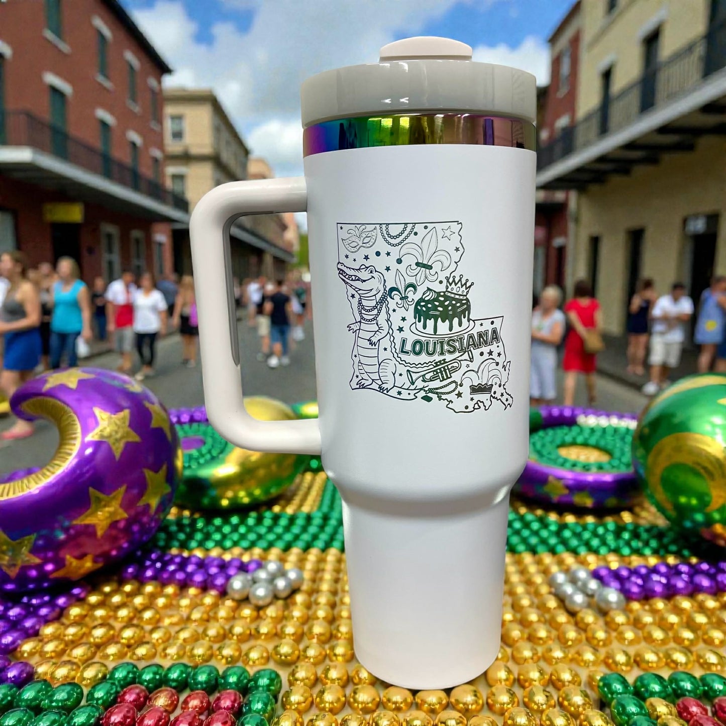 Personalized, Laser Engraved 40oz Stainless Steel Tumbler with Handle, New Color Plating Rainbow, Copper, Gold