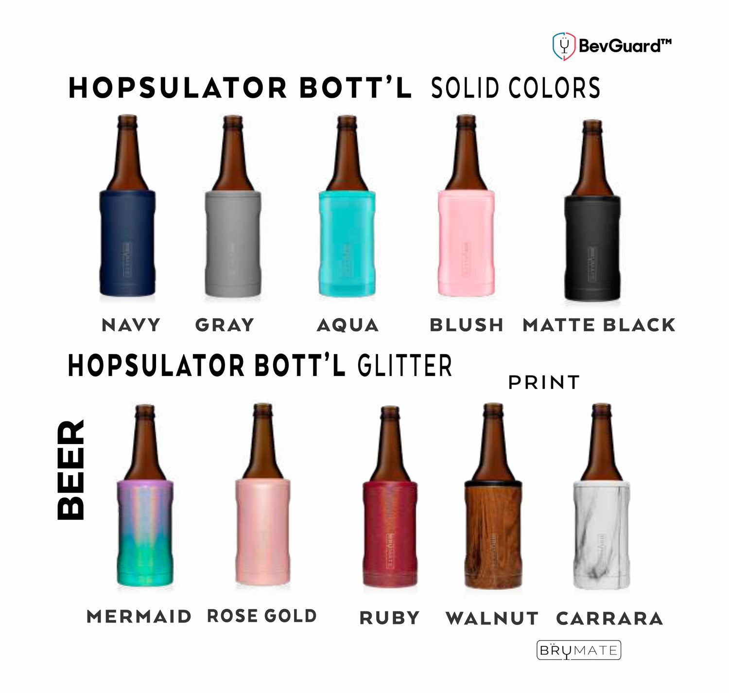 Brumate Hopsulator Bottle Glitter White 12oz Bottles