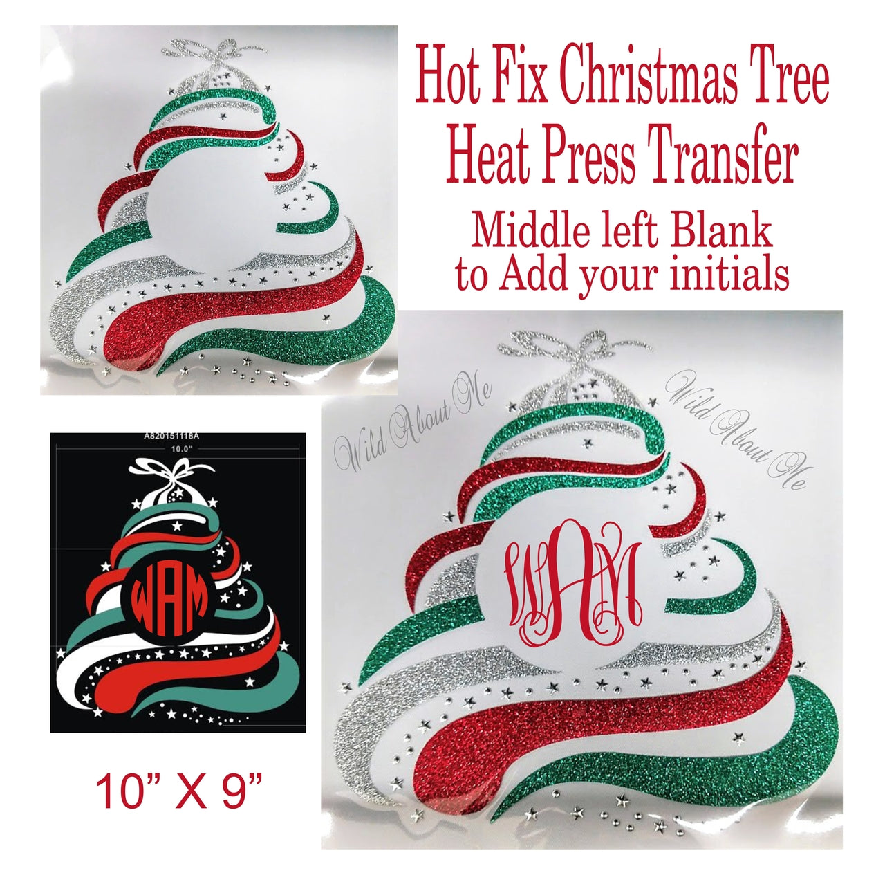 Hot Fix Christmas Tree Transfer for Monogram