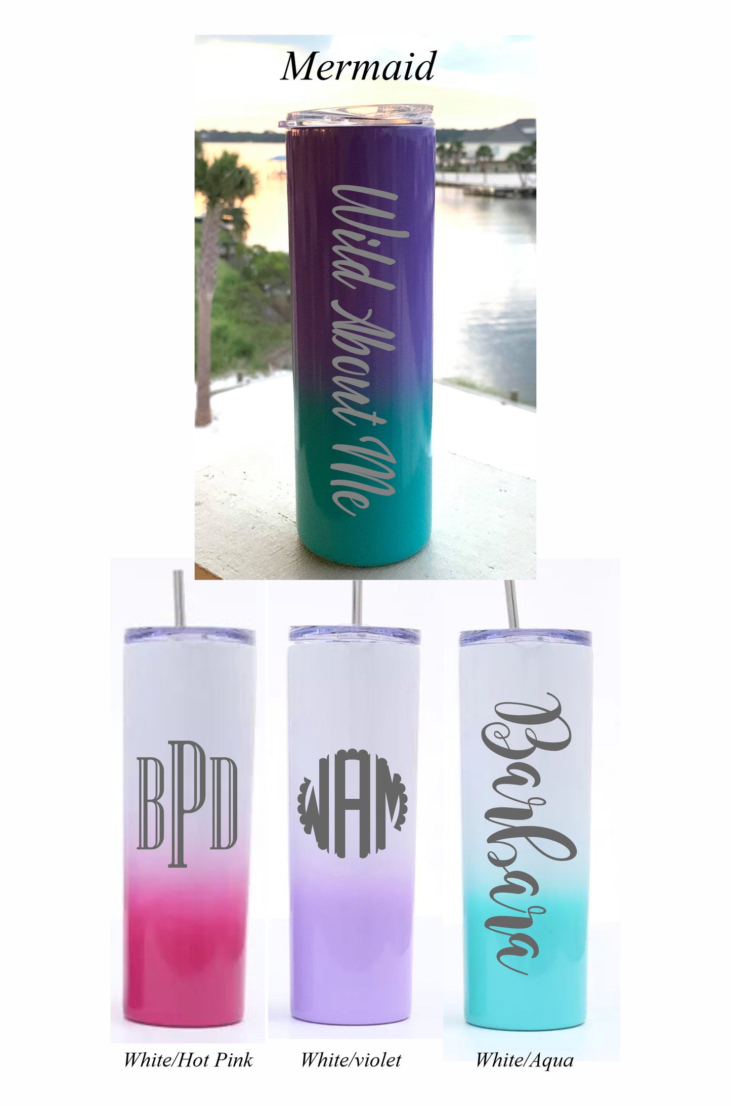 Ombre Color Fade  20 oz Skinny Tumbler with Straw