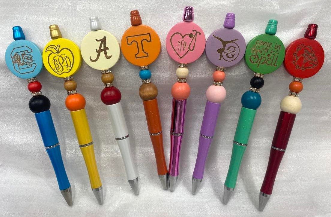 Personalized Beaded Pens with Wood Disc