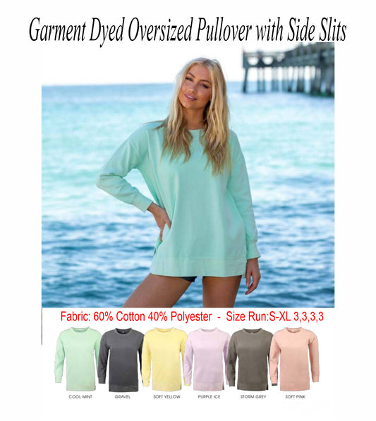 Garment Dyed Oversized Pullover with Split Sides Sweatshirt