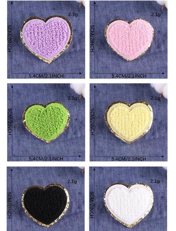 Chenille Patches, DIY Heat press patches,  Heart, Smiley Face, Lighting Bolt, Rainbow