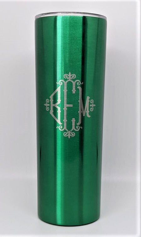Monogram - Laser Engraved 20 oz  Solid Color Skinny Tumbler with Matching Straw
