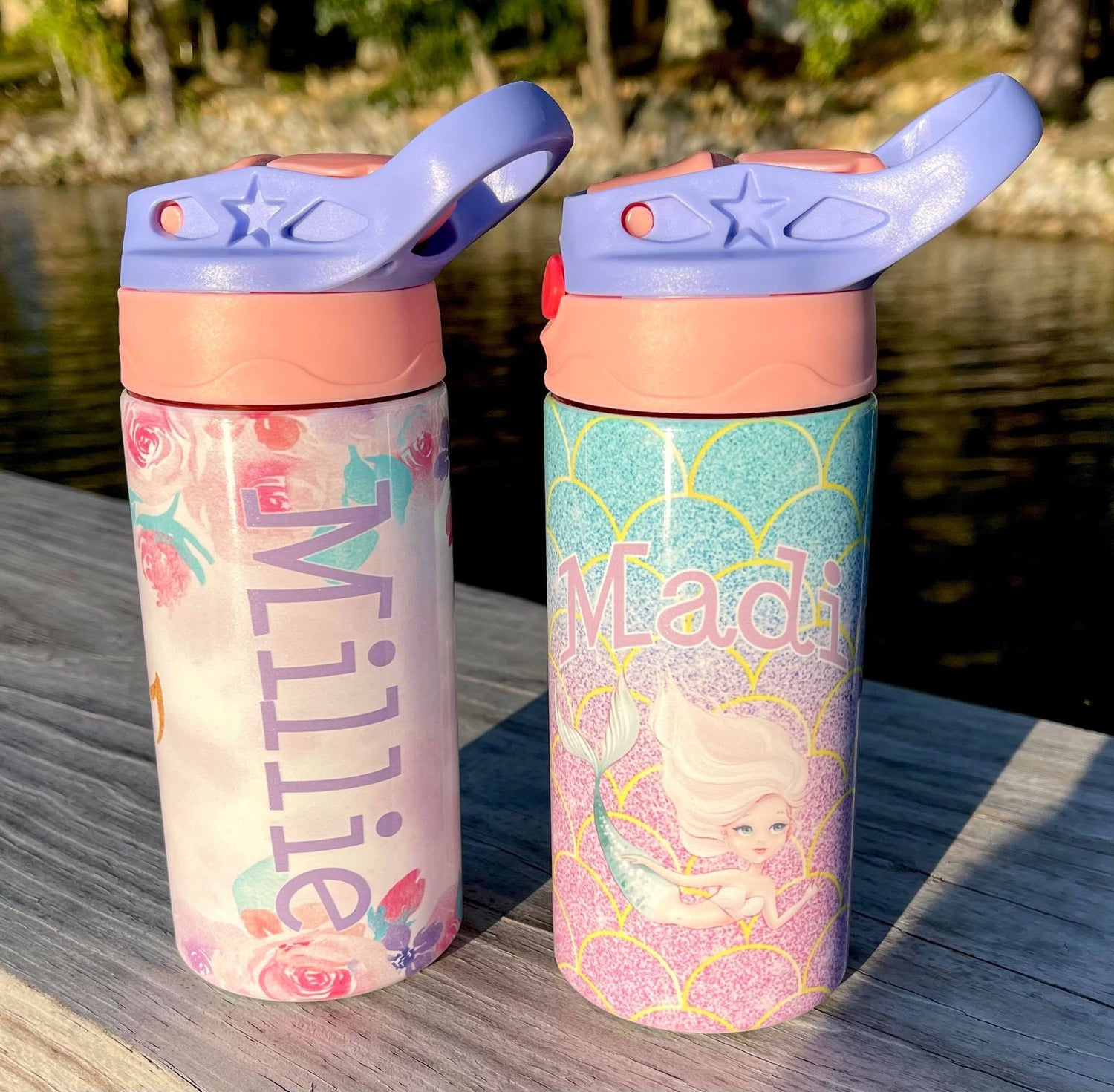 Pink and Purple Blank Sublimation Kids Flip Top Water Bottle