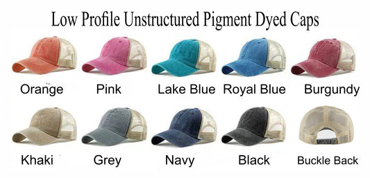 PIGMENT DYED  VINTAGE TRUCKER HATS, BUCKLE BACK