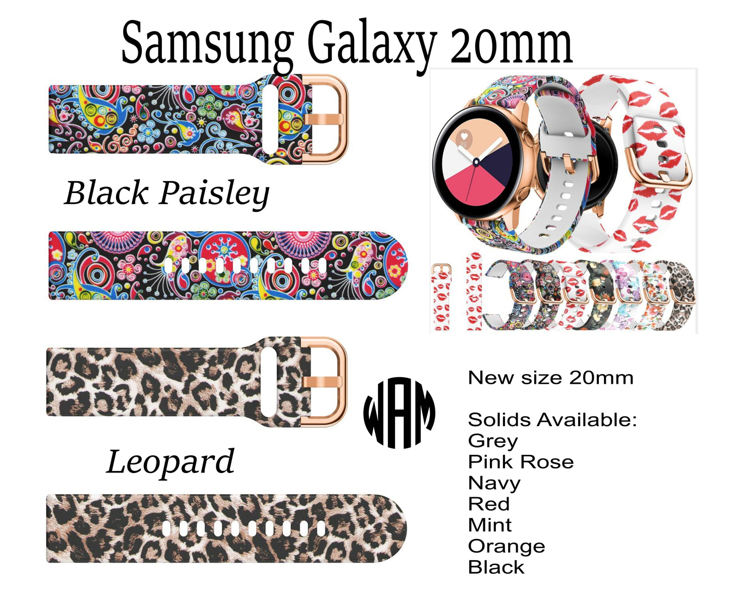 Printed Silicone Samsung Galaxy Watch Bands (Laser engraving included One side)