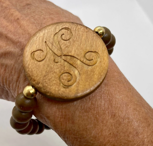 Monogram   Beaded Bracelet  with Wood Disc