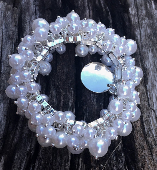 Monogram Silver  Chunky Pearl Bracelet