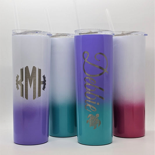 20oz Ombre Color Fade Skinny Tumbler with Straw