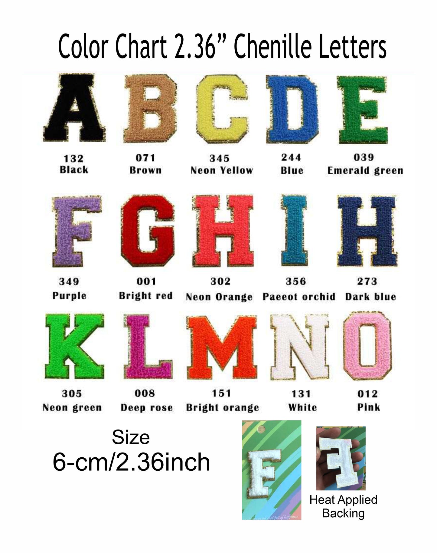 Chenille Letters 2.36 inch Blue, Orange, Yellow