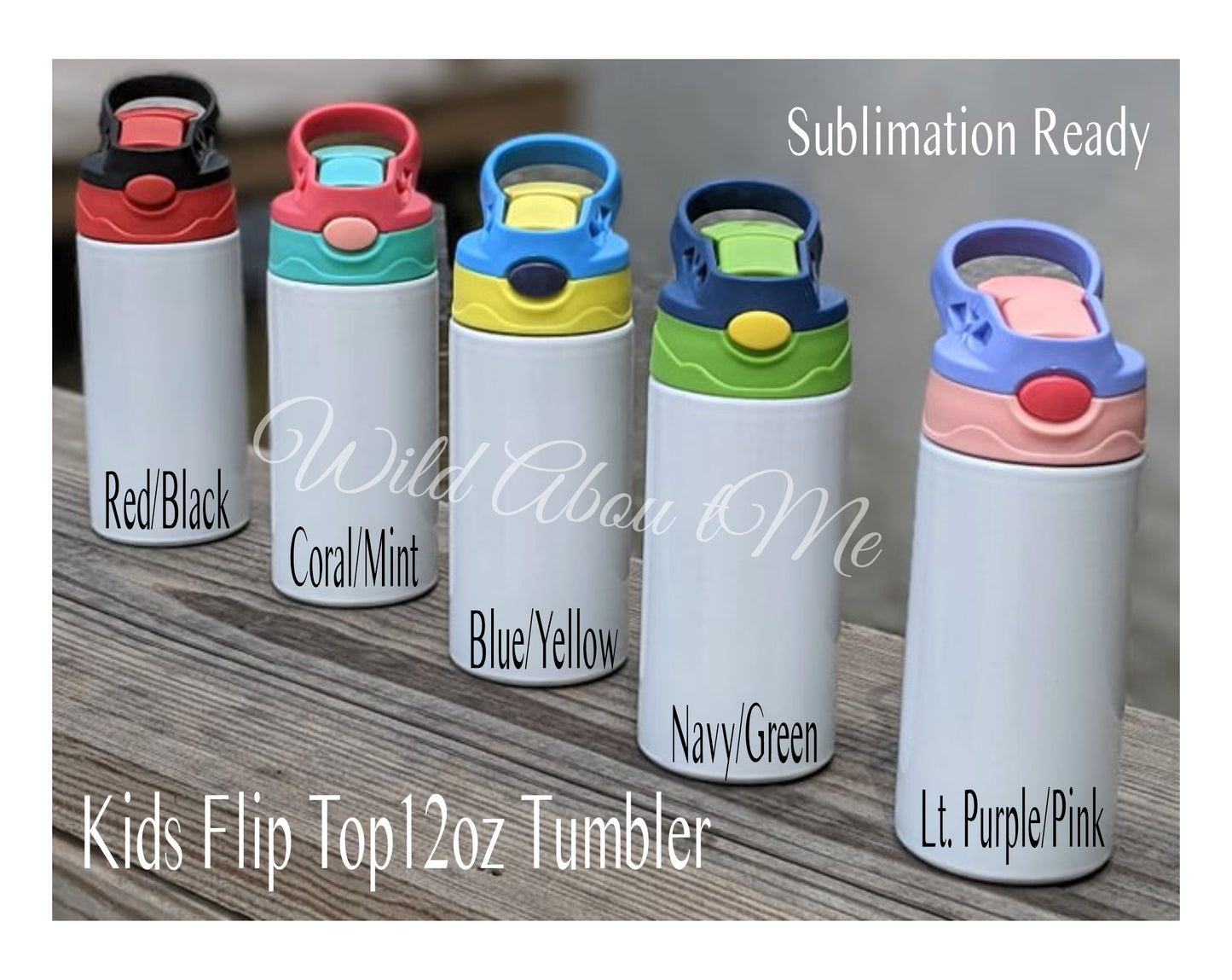 12 oz Sublimation flip top Kids Water Bottle - Grey
