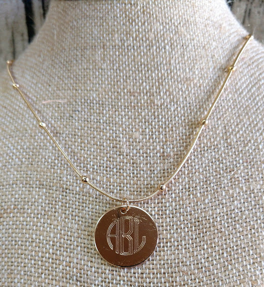 Gold Beaded Monogram  Necklace