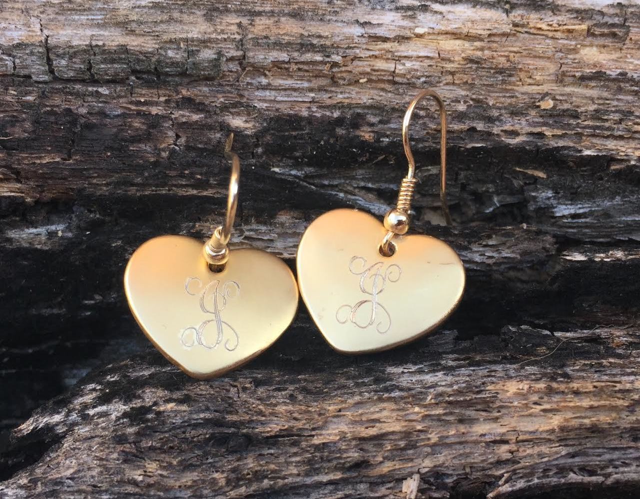 Matte Finish  Gold Heart   Monogram Earrings