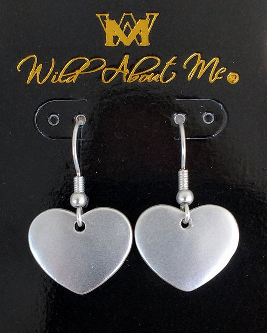 Matte Finish Silver Heart Monogram Earrings
