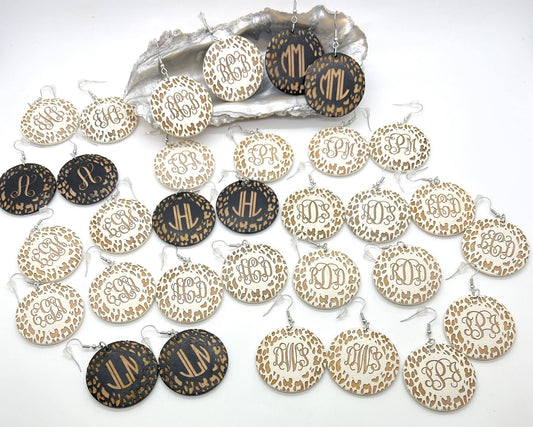 Wood Disc Leopard Earrings