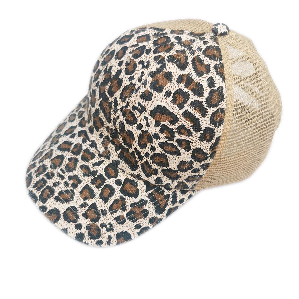 CRISS CROSS DISTRESSED VINTAGE TRUCKER HATS  WASHED CANVAS LEOPARD LADIES  CAPS