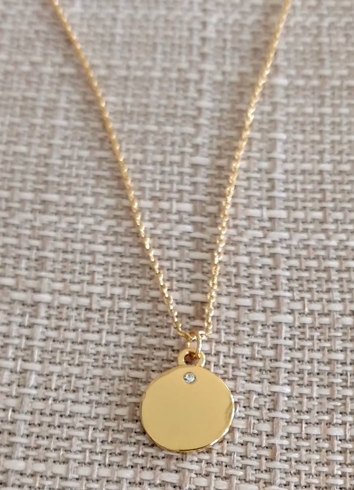 Simple  Gold Necklace with CZ Stone