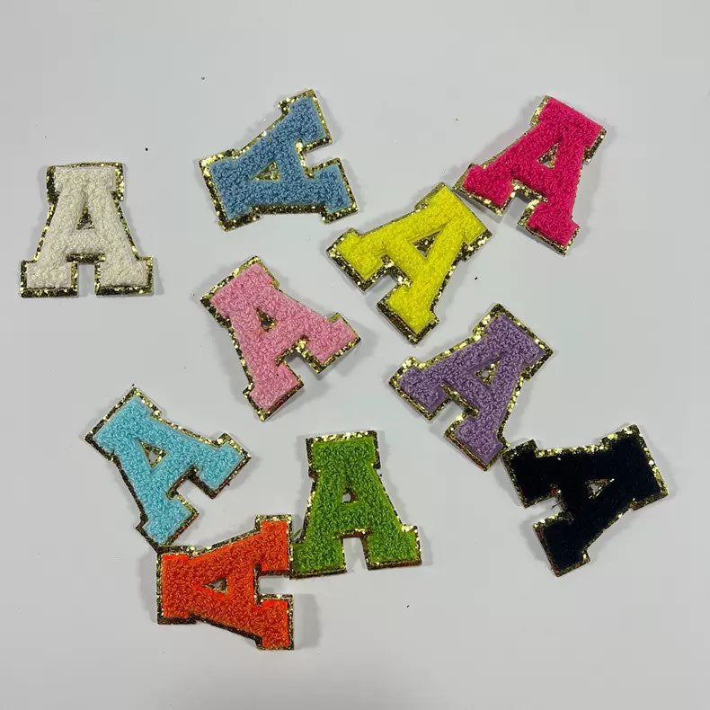 Chenille Letters 2.16 inch DIY Self Adhesive, Peel & Stick,  Purple, Lt. Blue, Yellow