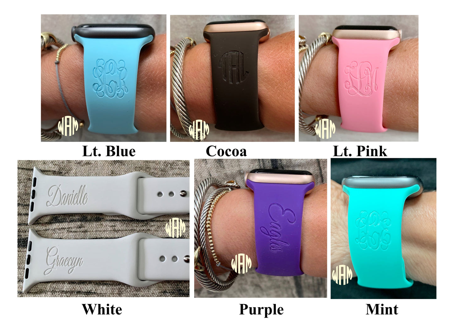 Monogram Silicone Apple Watch Bands Includes Laser Engraving